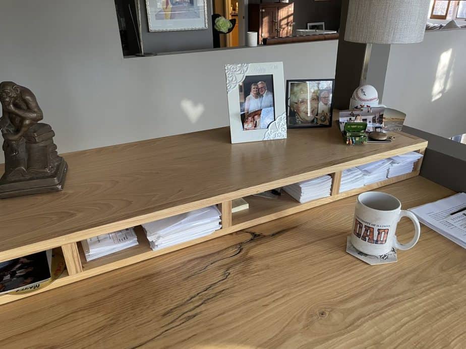 satin polyurethane clear wood finish on a desk
